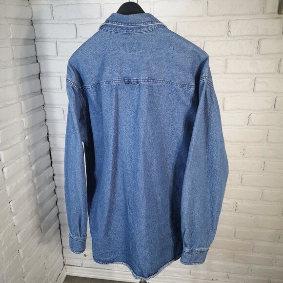 Dakota Men's Size Large Medium Wash Pearl Snap Front Closure & Cuffs Jean Shirt - Picture 2 of 11